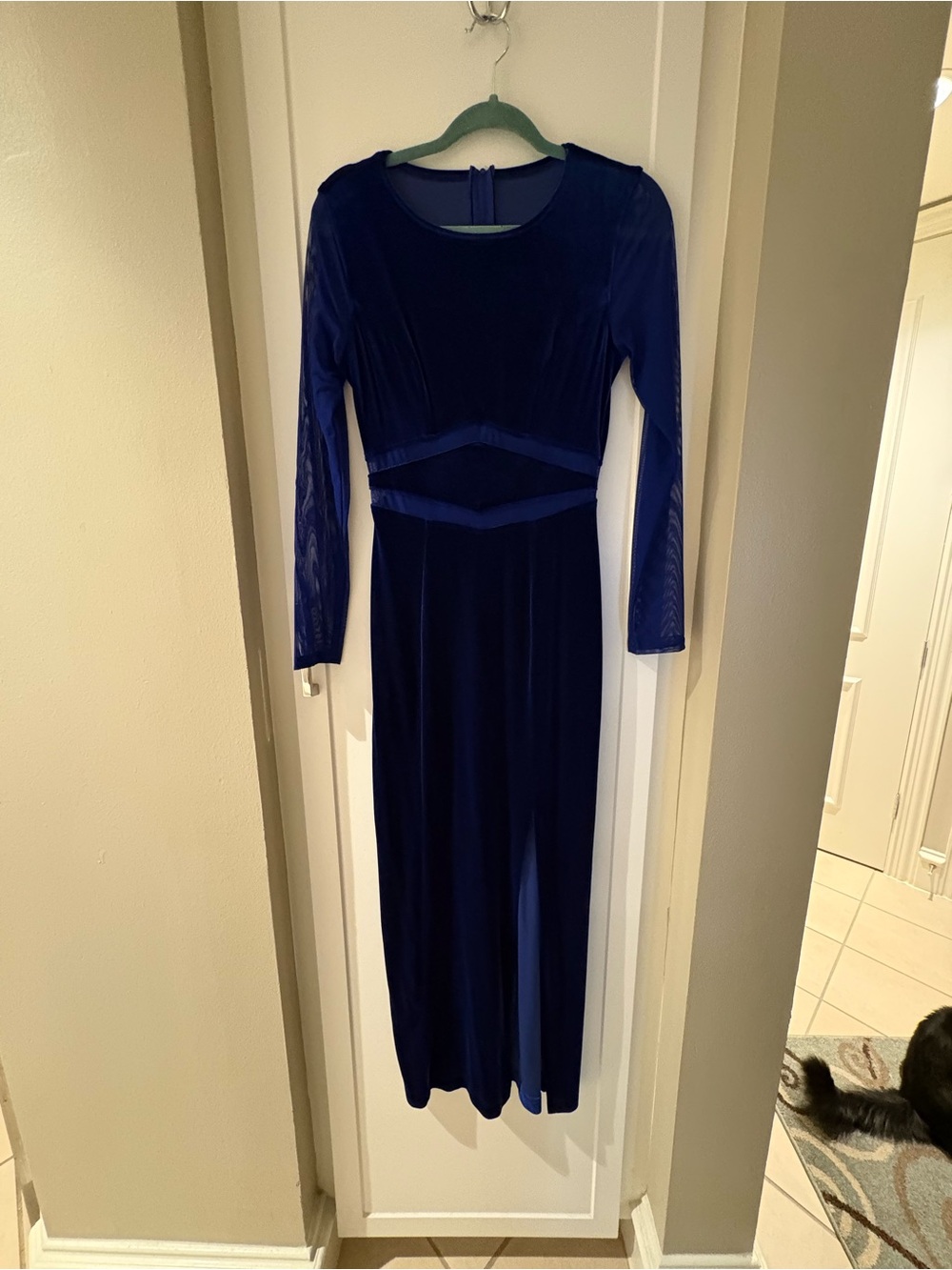American Made Vintage - Long Sleeve Velvet Evening Dress - Sapphire Blue
